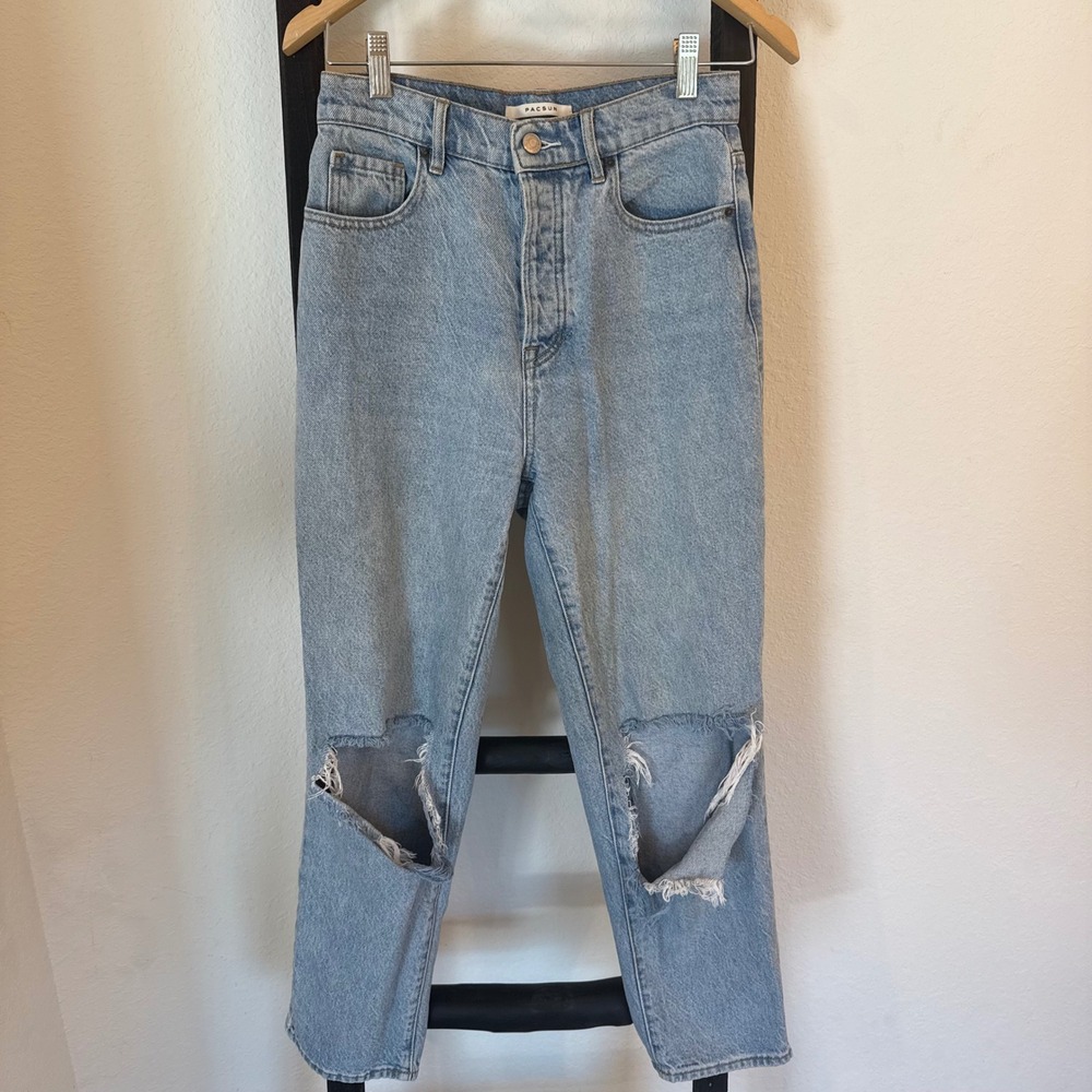 PacSun High Rise Straight Jeans Womens 26 Light Wash‎ Distressed